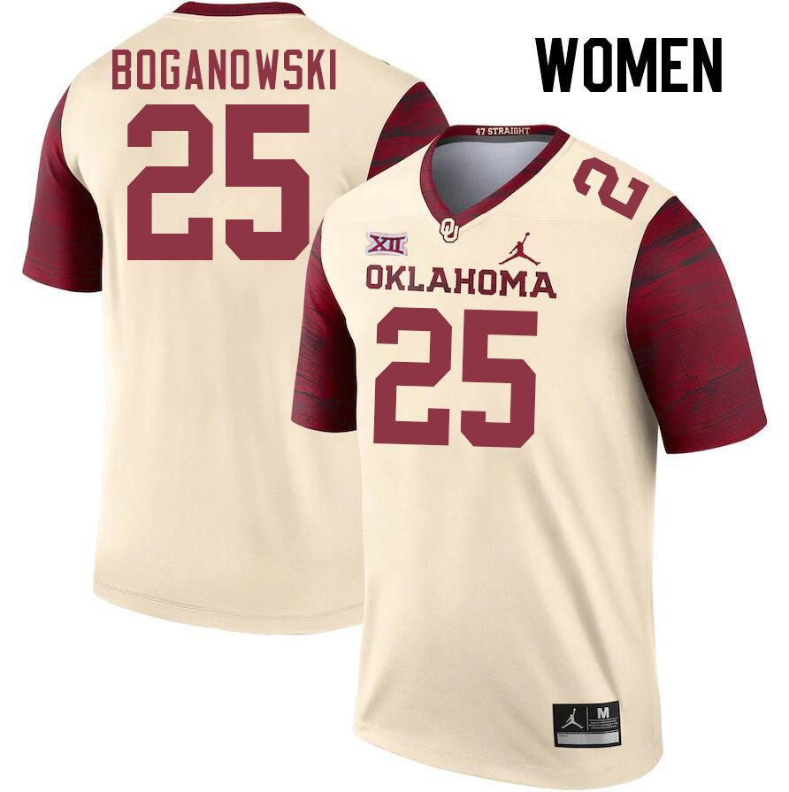 Women #25 Michael Boganowski Oklahoma Sooners College Football Jerseys Stitched-Cream